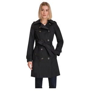 Women's London Fog Double Breasted Black Trench Coat Size Medium NWT